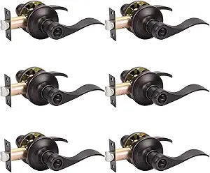 KNOBWELL 6 Pack Oil Rubbed Bronze Door Handles Interior Privacy Door Levers for Bedroom/Bathroom with Thumb Turn Lock Inside, Reversible for Right or Left