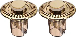 uxcell 2 Pcs Bathroom Sink Drain Strainer, Stainless Steel Drain Plug Filter Bathroom Sink Stopper with Removable Odor-Proof Cover for Kitchen Washbasins Bathtub Drains, Gold Tone