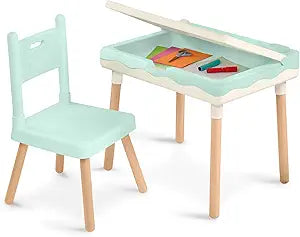B. toys - Green Kids Desk & Chair Set - Storage Desk with Pencil Cup - for Crafts, Coloring, & More! - Built-in Cable Management - 3 Years +