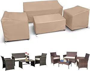 STARTWO Outdoor Furniture Cover Waterproof, 4 Piece Patio Furniture Set Cover for Outside Couch, Lawn Chairs, Coffee Table, Brown