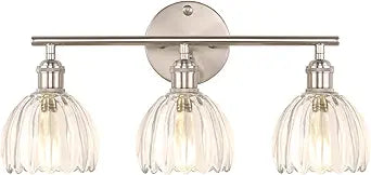 Shenmoyl Bathroom Light Fixtures, 3-Light Vanity wall Light Over Mirror with Clear Tulip Glass Shade for Bedroom Living Room (Bulb Not Included), Satin Nickel