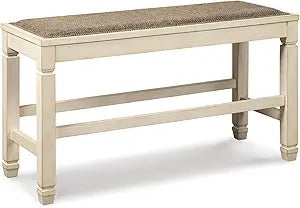 Signature Design by Ashley Bolanburg Double Upholstered Bench, Counter Height, Whitewash