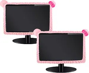 Remagr 2 Pcs Pink Computer Monitor Cover with Cat Ear, Furry Dust Cover