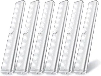 6 Pack Motion Sensor Lights, 10 LED Closet Battery Operated Lights, Stick-On Anywhere Magnetic Night Light Bar, Led Safe Light Indoor for Closet Stairs Wardrobe Under Cabinet
