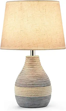 UMEXUS 13 Small Ceramic Cordless Table Lamp with Timer, Dimmer, Linen Shade, Remote Control, Rechargeable Battery Light for Patio Nightstand Kitchen Counter Living Room Side Table, Bulb Included