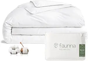 FAUNNA 100% Cotton Duvet Cover, Hypoallergenic Bed Bug Proof White Minimalist Comforter Cover Zipper-Featuring Antimicrobial Product Protection for Enhanced Freshness Duvet Protector (Queen)