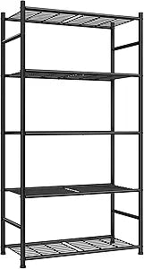 Sakugi Storage Shelves - 5-Tier Metal Storage Shelves with Wall Anchoring Kit & Leveling Feet, Sturdy Steel Shelf Organizer for Kitchen, Laundry Room, Bathroom, 23.6" x 13.7" x 59", Black