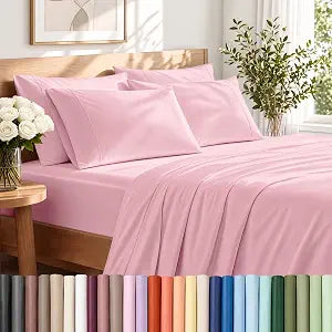 Bare Home Sheet Set 1800 Ultra-Soft with 2 Pillowcases (Twin XL, Light Pink)