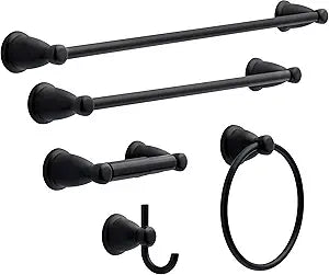 Franklin Brass 5-Piece Matte Black Bathroom Set (2) Towel Racks, Ring, Toilet Paper Holder, Hook | Kinla Bath Accessories