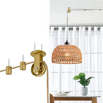 Gold Pulley Wheel for Plug in Pendant Light Fixture, Swag Hook for pendant lighting Chandelier Ceiling Lights Cable, Wall Ceiling Mount Pulley Lamp Hook for Hanging Lamp Grow Lights Ceiling Fan Light