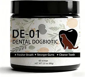 Powder DE-01, Dog Dental Powder Supplement for Fresh Breath, Plaque & Tartar Support, Oral Microbiome Balance, Daily Dental Care Powder for All Breeds (1)
