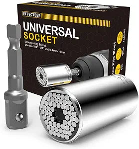 Universal Socket, Self-adjusting Socket Fits Standard 1/4'' - 3/4'' Metric 7mm-19mm, Adapter Sockets for Wrench Ratchet & Power Drill, Tools Gifts for Men Him Husband Dad Father DIY Handyman Women
