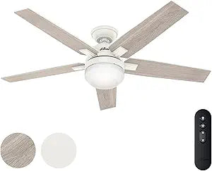 Hunter Fan 52 Inch Matte White Ceiling Fan with Light and Remote Control, Indoor Ceiling Fan for Living Room, Bedroom, Office, Laundry Room, Basement (Renewed)