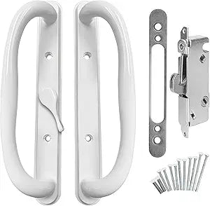 10" Olympus Sliding Patio Glass Door Center Latch White Pull Handle Set Replacement w/Mortise Lock - fits 3 / inches Hole Spacing and 1-1/4" to 2-1/4" Door Thickness