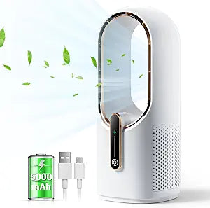 Bladeless Desk Fan, 11.8 Inch Small Rechargeable Fan, 30dB Quiet, 3 Speeds