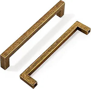 GOBEKOR 30 Pack 5 Inch Square Antique Brass Cabinet Pulls Solid Kitchen Cabinet Handles Polished Gold Drawer Pulls Kitchen Cabinet Hardware