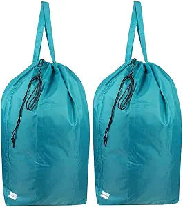 Tear Proof Nylon Laundry Bag with Handles (2 Pack),Travel Laundry Bag with Drawstring Closure,Dirty Clothes Bag Fit Most Laundry Hamper or Basket,27.5x34.5 in,Blue Aqua