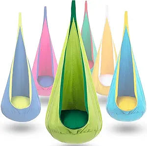 Y-STOP Kids Pod Swing Seat, Hanging Hammock Chair with Inflatable Pillow, Sensory Swing Chair with Pocket for Indoor and Outdoor(Green)