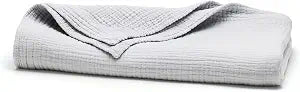 BOLL & BRANCH Dream Throw Blanket - One Size, Sky - Luxury 100% Organic Cotton - Soft, Lightweight and Breathable - Cloud-Like Touch - 50x70 Inches