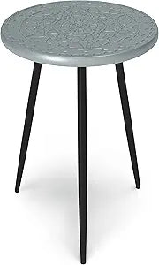 SIMPLIHOME Sherbourne SOLID MANGO WOOD 17 inch Wide Round Boho Side Table in Grey for the Living Room and Bedroom