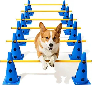 Dog Agility Course Backyard Set, Dog Agility Hurdle Cone Set with Height Adjustable Crossbar for Rehabilitation & Beginners, Dog Agility Equipment for Dog Obstacle Course - 12 Inch