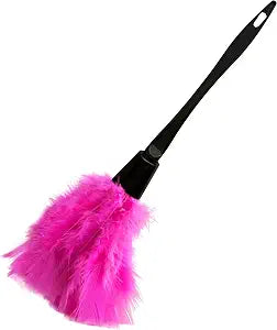 14 Inch Turkey Feather Duster Lightweight Cleaning Brush for Home, Office, Furniture, Blinds, and Electronics (Rose Red)