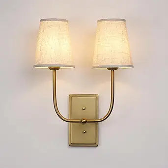 Vintage 2-Lights Wall Sconces with Funnel Linen Fabric Shades, Double Head Bathroom Vanity Lights Fixture, Indoor Wall Lamps for Bedroom Living Room Hallway Stairway