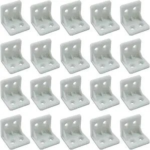 Plastic Corner Bracket, White, L Shape, 20 Pcs
