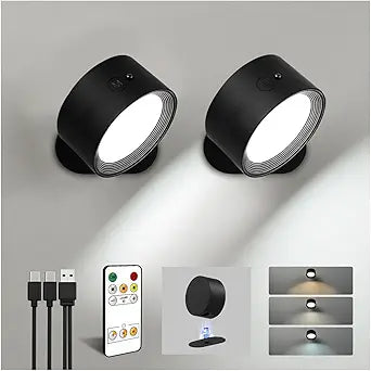 Rechargeable Wall Sconces with Remote, Magnetic Wall Lights, Black