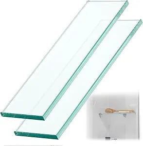 Teenyyou 2 Pcs 3-3/8" x 12" 3/8" Thick Tempered Glass Shelf Clear Flat Polished, Flush-Mounted Floating Shelf for Bathroom Essentials & Shower Niche No Mounting Hardware Required