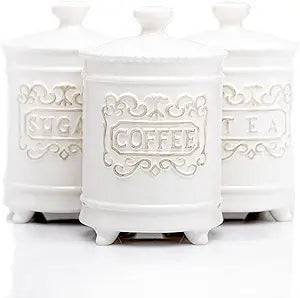 25DOL 3-Piece Ceramic Canister Set, 35 Oz Each, 6.5-Inch, Airtight Lids