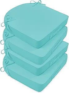 Basic Beyond Outdoor Cushions for Patio Furniture: Waterproof & UV Resistant Outdoor Chair Cushions Set of 4-19 x 19 x 3 Inch Thick Patio Chair Cushions with Adjustable Ties & Handle, Teal