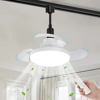 30W Smart Track Fans with Light and Remote Control, 17.9" Small Dimmable Bladeless Track Fan with Lights for Bedroom, Easy Install Screw-in E26 Base Compatible with H Type Track Rails