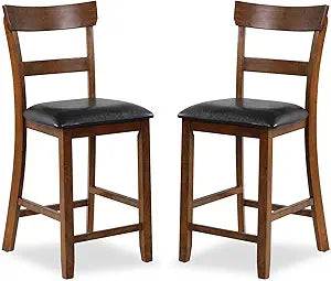 ERGOMASTER Dining Chairs Set of 2, Farmhouse 25.5" Bar Chairs, Rubber Wood Barstools with Backs, Upholstered Counter Height Bar Stools for Living Room Bistro Restaurant