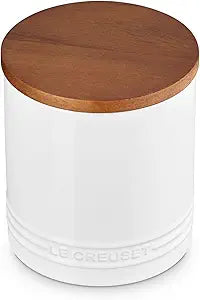 Le Creuset Stoneware Signature XL Salt Cellar and Storage Canister with Wood Lid, 38.4 oz. (1.2 qt.), White