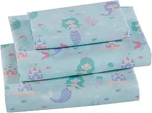 Linen Plus Sheet Set Kids/Teens Mermaids Underwater Castle Jellyfishes Aqua Pink Lavender Purple # Aqua Mermaid (Full)