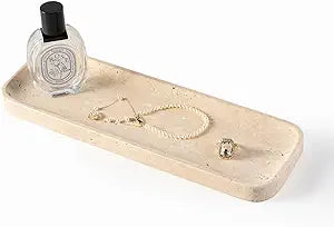Koville Marble Tray, 12"x4" Marble Vanity Tray for Bathroom Kitchen Countertop Sink, Natural Stone Tray for Home Decor, Decorative Rectangular Narrow Catchall Tray for Jewelry Perfume
