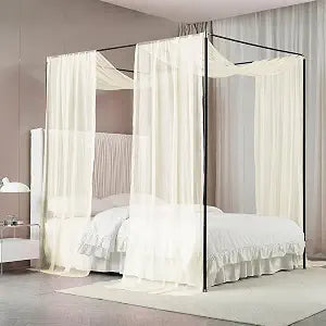 Akiky Ivory Canopy Bed Curtains Princess Bed Canopy Scarf for Full/Queen Metal Bed Frame,Wood Frame Bed-2 Panel Sheer Curtain