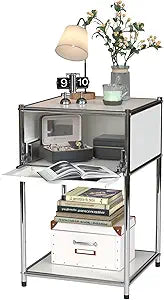 White Night Stand with Drawers:Modern Nightstand with Storage,Metal Heavy Duty Industrial Bed Side End Tables Living Room Sofa Couch Home Office Furniture,Kids Bedside Table Bedroom Small Space