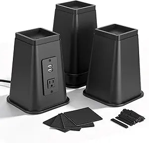 Relaxweex 4 Pack 8 Inches Heavy Duty Bed Risers with Power Outlet and USB - Adjustable Plastic Bed Frame Riser Lifts - Furniture Support Blocks for Sofa College Dorm Twin, Supports 2200 lbs