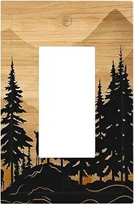 Rustic Forest Pine Tree Wood 1 Gang Single Rocker Light Switch Cover Wall Plate Decorative Deer Country Farmhouse Brown Switchplate Outlet Electrical Receptacle for Kitchen Office