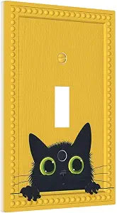 Funny Cute Lovely Black Cartoon Cat Kid Kitty Animals Yellow Eyes Cat Decorative Single Toggle Device Decorator Outlet Light Switch Wall Plate Cover 1 Gang Electrical Faceplate Switchplate Cover