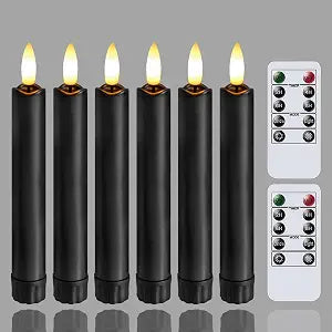 Yeelida Black Flameless LED Taper Candles with Remote Control, 0.78"x 6.4" Long Lasting Plastic Battery Operated Flickering Short Window Candlesticks for Halloween Festival Decoration, Pack of 6