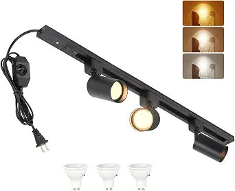 3-Color Dimmable Plug in Track Lighting with Power Cord, 3-Light Black
