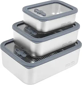 Stainless Steel Food Storage Containers-3Pcs Leakproof, Airtight Stainless Steel Bowls with Lids, Freezer/Dishwasher/Microwave Safe Containers, Durable & Stackable Stainless Steel Containers with Lids
