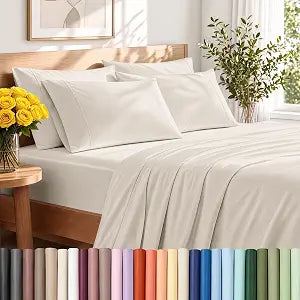 Bare Home Hotel Luxury Full XL Sheet Set, Extra Soft - 6 Piece Set - Deep Pockets - Easy Fit - Cooling & Breathable - Wrinkle, Fade, Stain Resistant - Includes 4 Pillowcases (Full XL, Sand)