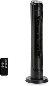 Amazon Basics 40" 70-Degree Oscillating Digital Tower Fan with Powerful Airflow for Bedroom, Living Room, Office, 4 Speeds, 3 Modes, 15-Hour Timer, Remote Control, 50W, Black