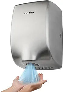 anydry Compact Hand Dryer, High-Speed 1350W Airflow, Brushed Stainless Steel Finish, Space-Saving for Commercial & Home Use, Model AD2803Y