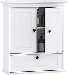 Spirich Bathroom Cabinet Wall Mounted, Small Bathroom Wall Cabinet Over Toilet, Medicine Cabinet Organizer with Doors and Adjustable Shelf, White