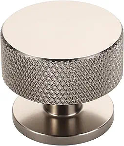 Alzassbg 15 Pack Brushed Satin Nickel Cabinet Knobs, 1.2 Inch Diameter Knurled Round Kitchen Knobs for Cabinets and Drawers AL6023SN